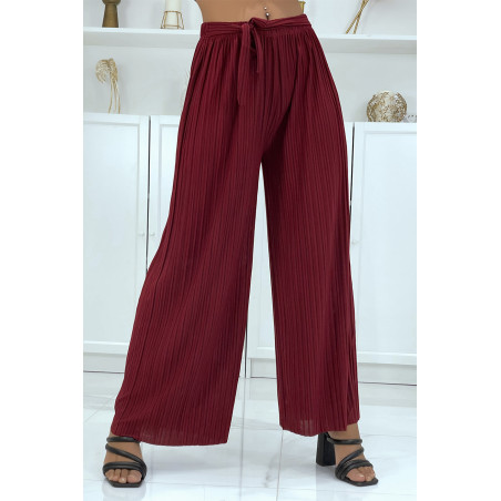 Pantalon palazzo plissé bordeaux avec joli rayure - 1