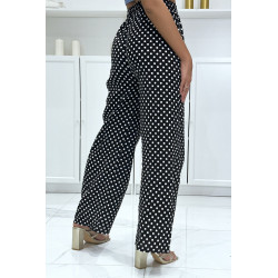 Pantalon palazzo noir en coton avec petit pois - 1