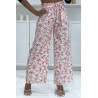 Pantalon palazzo avec joli motif feuille rose - 2