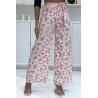 Pantalon palazzo avec joli motif feuille rose - 3