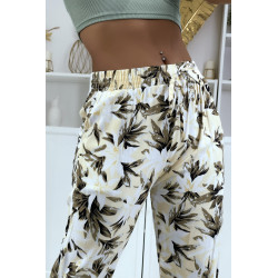 Pantalon fluide beige à motif floral B-10 - 4