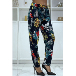 Pantalon fluide marine à motif floral B-5 - 2