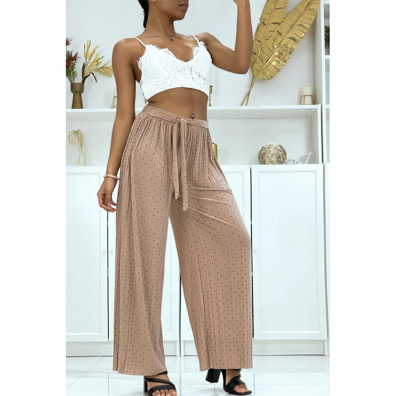 Pantalon plissé fluide taupe à poids - 1