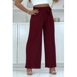 Pantalon palazzo plissé bordeaux avec joli motif - 3