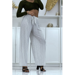 Pantalon palazzo plissé blanc avec joli motif - 1