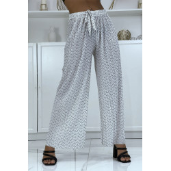 Pantalon palazzo plissé blanc avec joli motif - 2