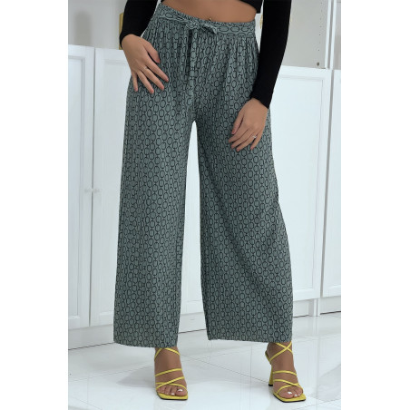 Pantalon palazzo vert avec motif - 1