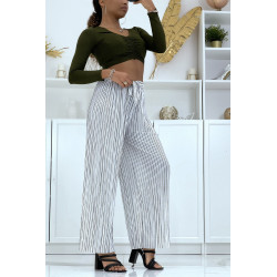 Pantalon palazzo plissé blanc avec joli rayure - 1