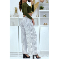 Pantalon palazzo plissé blanc avec joli rayure - 3