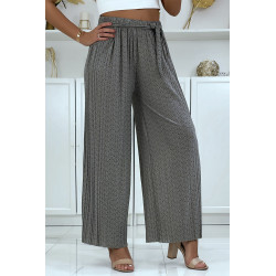 Pantalon palazzo plissé gris avec joli motif - 1