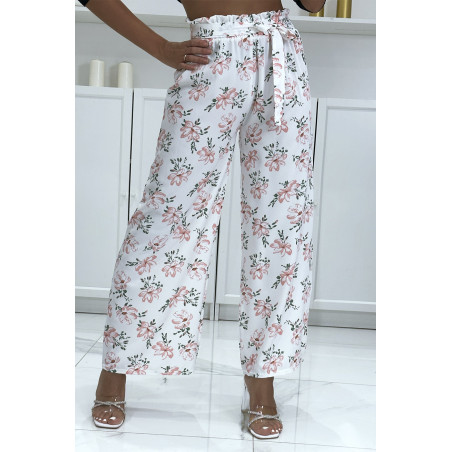 Pantalon palazzo blanc avec motif fleuris - 3