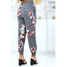 Pantalon gris à fleurs, fluide élastique à la taille et aux chevilles - 3