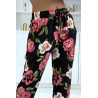 Pantalon fluide noir à motif floral B-11 - 2