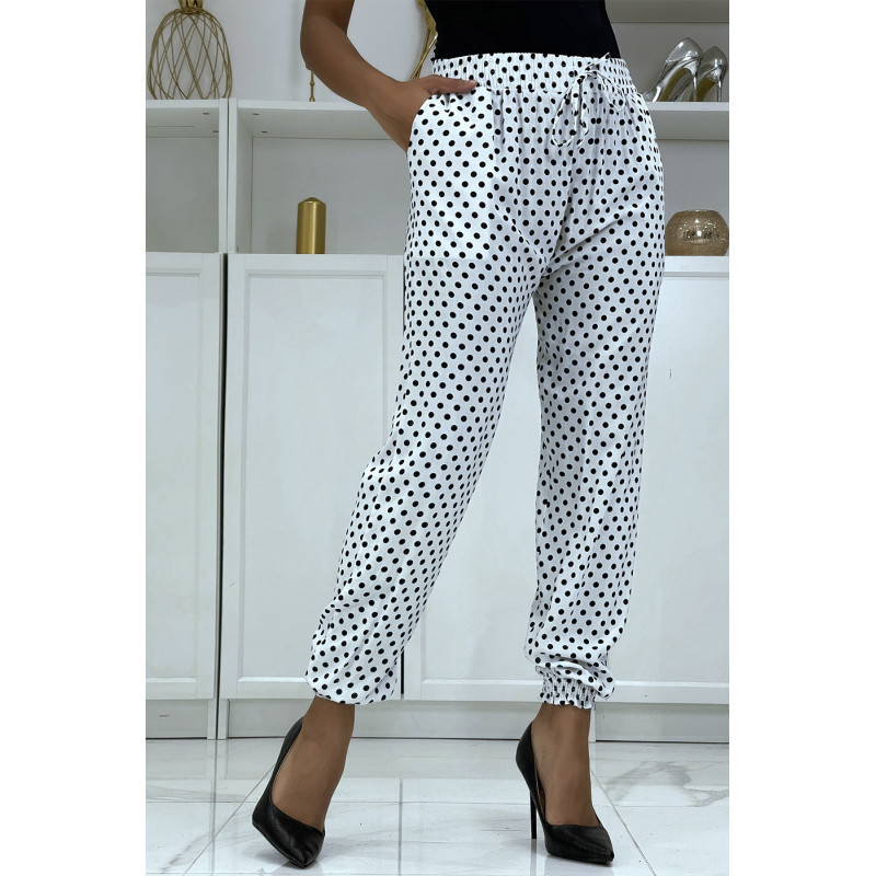 Pantalon fluide blanc à pois A-5 - 1