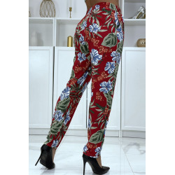 Pantalon fluide bordeaux à motif floral B-21 - 4