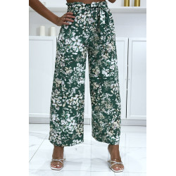 Pantalon palazzo fleuris vert motif fleure - 2