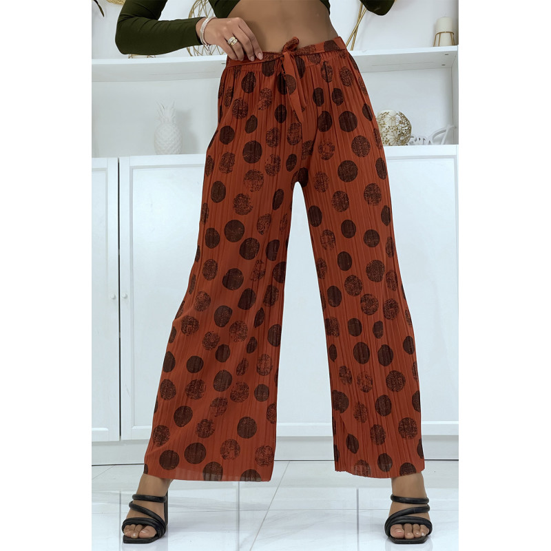 Pantalon palazzo plissé cognac avec motif - 1