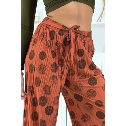 Pantalon palazzo plissé cognac avec motif - 5