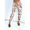 Pantalon fluide rose imprimé tropical resserré aux chevilles  - 1