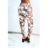 Pantalon fluide rose imprimé tropical resserré aux chevilles  - 3