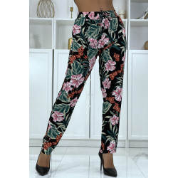 Pantalon fluide noir à motif floral B-21 - 2