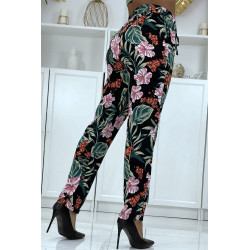 Pantalon fluide noir à motif floral B-21 - 4