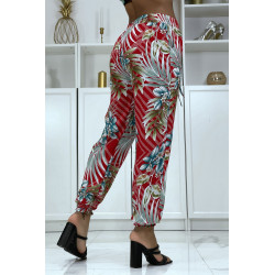 Pantalon fluide rouge à motif floral a-14 - 2