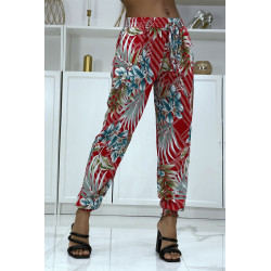 Pantalon fluide rouge à motif floral a-14 - 3