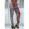 Pantalon fluide rouge à motif floral a-14 - 4