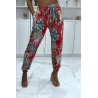 Pantalon fluide rouge à motif floral a-14 - 5