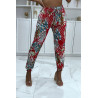 Pantalon fluide rouge à motif floral a-14 - 6