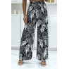 Pantalon palazzo noir en coton motif feuilles - 2