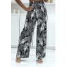 Pantalon palazzo noir en coton motif feuilles - 3