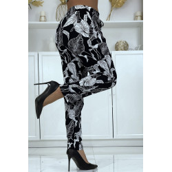 Pantalon fluide noir à motif floral B-31 - 4