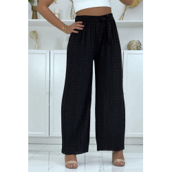 Pantalon palazzo plissé noir avec joli motif - 2