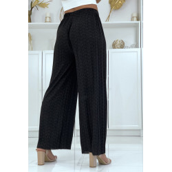 Pantalon palazzo plissé noir avec joli motif - 3