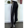 Pantalon palazzo fluide noir avec bande blanche - 1