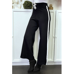 Pantalon palazzo fluide noir avec bande blanche - 2