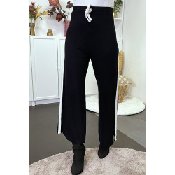 Pantalon palazzo fluide noir avec bande blanche - 5