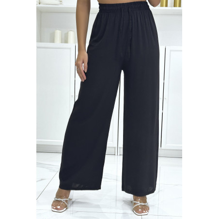 Pantalon palazzo noir en coton uni - 3