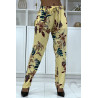 Pantalon fluide jaune à motif floral B-36 - 1