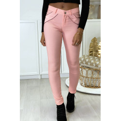 Pantalon slim rose en strech avec zip et suédine à l'avant - 2