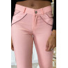 Pantalon slim rose en strech avec zip et suédine à l'avant - 3