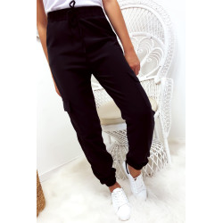 Pantalon treillis en noir avec poches et lacet - 1