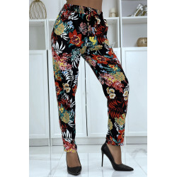 Pantalon fluide noir à motif floral B-59 - 6