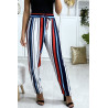 Pantalon rayé en coton bleu rouge blanc avec poches - 1