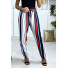 Pantalon rayé en coton bleu rouge blanc avec poches - 6