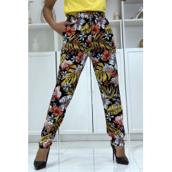 Pantalon fluide moutarde à motif floral B-59 - 2