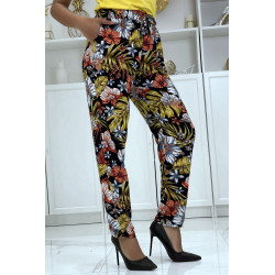 Pantalon fluide moutarde à motif floral B-59 - 3