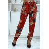 Pantalon fluide rouge à motif floral B-36 - 1